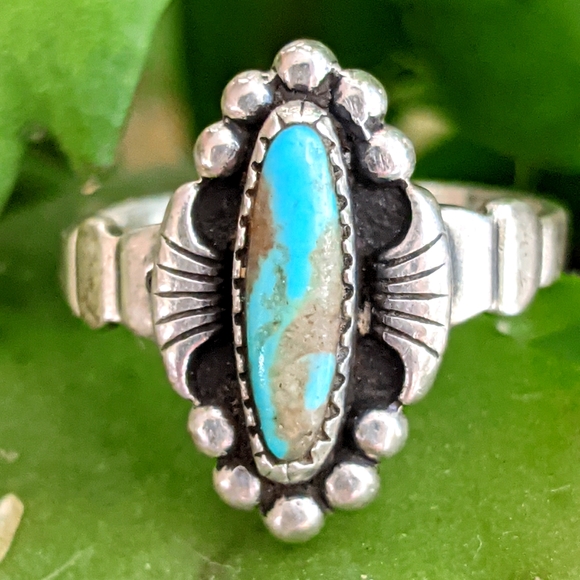 Vintage Jewelry - Vintage native American turquoise ring dainty southwestern sterling